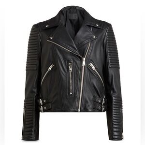 AllSaints Estella Leather Biker Jacket in Black